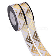 Polyester Satin Ribbon, with Single Face Golden Hot Stamping, Diamond Pattern, White, 5/8"(16mm), 10yards/roll(9.14m/roll)(OCOR-TAC0001-13)