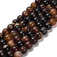 Natural Striped Agate/Banded Agate Beads Strands, Round, Dyed & Heated, Black, 10~10.5mm, Hole: 1.2mm, about 38pcs/strand, 15.28''(38.8cm)(G-B079-A05-03D)