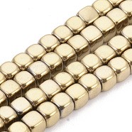 Electroplate Non-magnetic Synthetic Hematite Beads Strands, Cube, Light Gold Plated, 4x4x4mm, Hole: 2mm, about 105pcs/strand, 15.7 inch(G-Q486-111I)