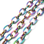 Ion Plating(IP) 304 Stainless Steel Cable Chains, Unwelded, with Spool, Flat Oval, Rainbow Color, 17.5x11.5x2mm, about 16.40 Feet(5m)/Roll(STAS-P301-02MC)