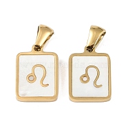 Constellations Natural White Shell Pendants, Ion Plating(IP) 304 Stainless Steel Rectangle Charms, Real 18K Gold Plated, Leo, 16x10.5x1.5mm, Hole: 5x3mm(STAS-M338-01G-G)