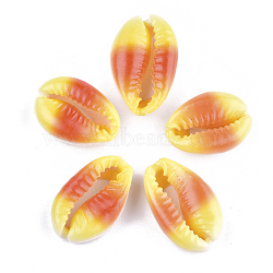 Printed Cowrie Shell Beads, No Hole/Undrilled, Gold, 20~25x13~17x7~8mm(SSHEL-T007-14E)