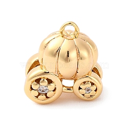 Brass Pave Cubic Zirconia Pendants, Pumpkin Carriage Charms, Real 18K Gold Plated, 11.5x11x7.5mm, Hole: 1.2mm(KK-E793-29G)