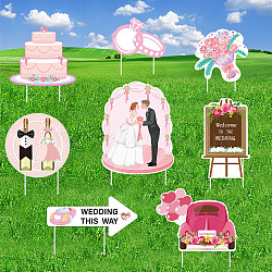 Plastic Yard Signs Display Decorations, for Outdoor Garden Decoration, Wedding Themed Mixed Shapes, Pink, 310x400x4mm(DIY-WH0248-029)
