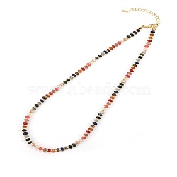 Colorful Natural Mixed Stone Rondelle Beaded Necklaces for Summer Beach Style, Golden, 16.54 inch(42cm)(CL7611-2)