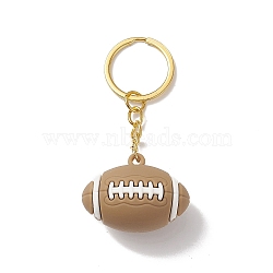 Rugby PVC Plastic Pendants Keychain, with Iron Findings, Peru, 8.1cm(KEYC-JKC00401)
