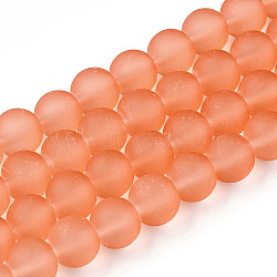 Transparent Glass Bead Strands, Frosted, Round, Light Salmon, 10mm, Hole: 1.6mm, about 86~88pcs/strand, 30.71~31.1 inch(78~79cm)(GLAA-S031-10mm-33-1)