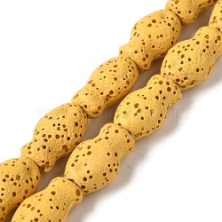 Natural Lava Rock Beads Strands, Fish, Dyed, Gold, 14x9x7mm, Hole: 1.2mm, about 28pcs/strand, 15.55''(39.5cm)(G-U007-01D)