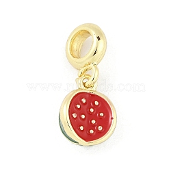 Brass Enamel Fruit European Dangle Charms, Large Hole Pendants, Real 18K Gold Plated, Watermelon, 23.5mm, Hole: 5mm(KK-Z090-08G-02)