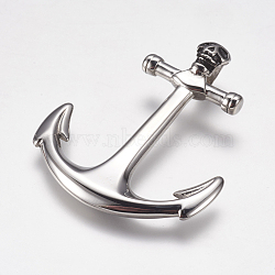 Non-Tarnish 304 Stainless Steel Big Pendants, Anchor with Skull, Stainless Steel Color, 57x46x11mm, Hole: 8mm(STAS-K171-25P)