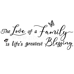 PVC Quotes Wall Sticker, for Stairway Home Decoration, Word The Love of a Family is Life's Greatest Blessing, Black, 24x57cm(DIY-WH0200-037)