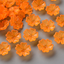 Transparent Frosted Acrylic Bead Caps, 5-Petal, Flower, Dark Orange, 16.5x6mm, Hole: 1.6mm, about 959pcs/500g(MACR-S371-04A-725)