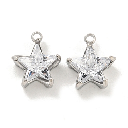 304 Stainless Steel Cubic Zirconia Pendants, Star Charms, Stainless Steel Color, 12x10x5mm, Hole: 1.6mm(STAS-L278-008P)