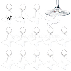 Acrylic Wine Glass Charms, with Pearlized Glass Pearl Beads and 316 Surgical Stainless Steel Hoop Earrings Findings, Butterfly, Clear, 96mm, 24pcs/set(AJEW-AB00186)