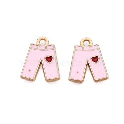 Alloy Enamel Charms, Pants with Heart Pattern, Light Gold, Pink, 15x12x1.5mm, Hole: 1.8mm(ENAM-S121-064B)