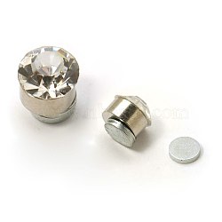Stainless Steel Magnetic Ear Studs with Rhinestone, Flat Round, Crystal, about 7mm in diameter, 6mm thick, 12pairs/board(EJEW-I054A-06)