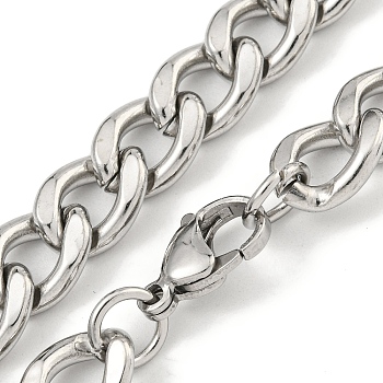 Non-Tarnish 201 Stainless Steel Cuban Link Chain Necklaces for Women and Men, Stainless Steel Color, 23.82 inch(60.5cm)