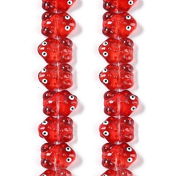 Transparent Glass Enamel Beads Strands, Hand Drawn Beads, Frog, Red, 15x11x6.5mm, Hole: 1mm, about 29~31pcs/strand, 12.40~13.19''(31.5~33.5cm)