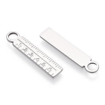 304 Stainless Steel Pendants, Manual Polishing, Ruler Charm, Stainless Steel Color, 23.5x4.5x1mm, Hole: 2.5mm