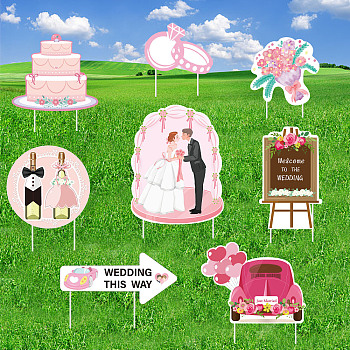 Plastic Yard Signs Display Decorations, for Outdoor Garden Decoration, Wedding Themed Mixed Shapes, Pink, 310x400x4mm