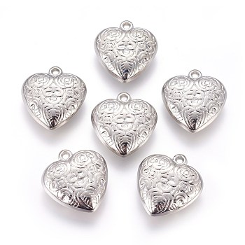 CCB Plastic Pendants, Heart with Flower, Platinum, 26.5x24.5x8mm, Hole: 2mm
