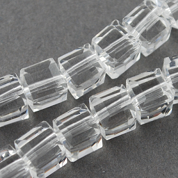 Glass Bead Strands, Faceted, Cube, Clear, 5~6x5~6x5~6mm, Hole: 1mm, 95~100pcs/strand, 54~57cm