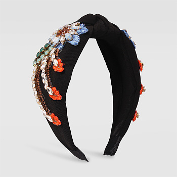 Hair Accessories, Fabrics Hair Bands, with Zinc Alloy and Embroidery, Black, 155x135x40mm