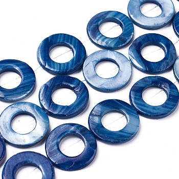 Natural FreshWater Shell Bead Frames, Dyed, Donut, Prussian Blue, 24~24.5x4mm, Hole: 1mm, about 15pcs/strand