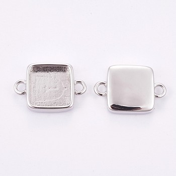 Brass Cabochon Connector Settings, Plain Edge Bezel Cups, Long-Lasting Plated, Square, Platinum, Tray: 10x10mm, 12x17.5x3.5mm, Hole: 1.8mm