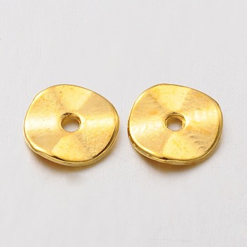 Tibetan Style Alloy Wavy Spacer Beads, Flat Round, Golden, Lead Free & Cadmium Free & Nickel Free, 10x1mm, Hole: 2mm