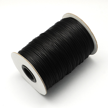 Korean Waxed Polyester Cords, Black, 3mm, about 43.74 yards(40m)/roll