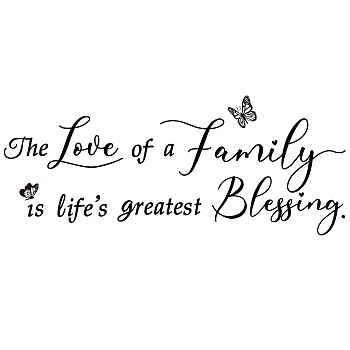 PVC Quotes Wall Sticker, for Stairway Home Decoration, Word The Love of a Family is Life's Greatest Blessing, Black, 24x57cm