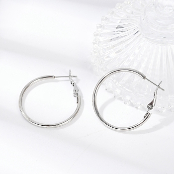 Tarnish Resistant 201 Stainless Steel Hoop Earrings, Hypoallergenic Earrings, Ring Shape, Stainless Steel Color, 12 Gauge, 33x30x2mm, Pin: 1mm