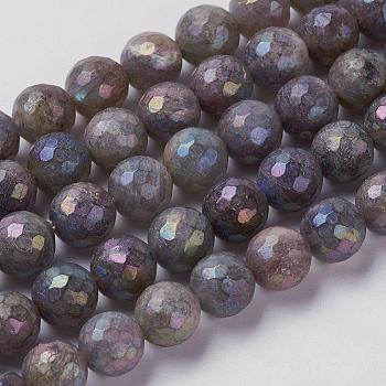 Natural Labradorite Beads Strands, Faceted, Round, 6mm, Hole: 1mm, about 65pcs/strand, 14.9 inch