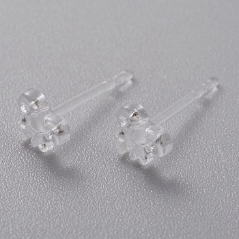 Eco-Friendly Plastic Stud Earrings, Bowknot, Clear, 4.5x5x2mm, Pin: 0.8mm