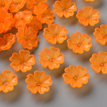 Transparent Frosted Acrylic Bead Caps, 5-Petal, Flower, Dark Orange, 16.5x6mm, Hole: 1.6mm, about 959pcs/500g