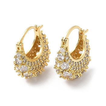 Clear Cubic Zirconia Thick Teardrop Hoop Earrings, Brass Jewelry for Women, Real 18K Gold Plated, 20.5x18.5mm