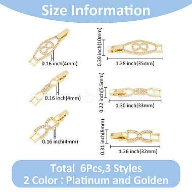 6Pcs 3 Styles 2 Colors Rack Plating Brass Clear Cubic Zirconia Watch Band Clasps(KK-FH0007-36)-2