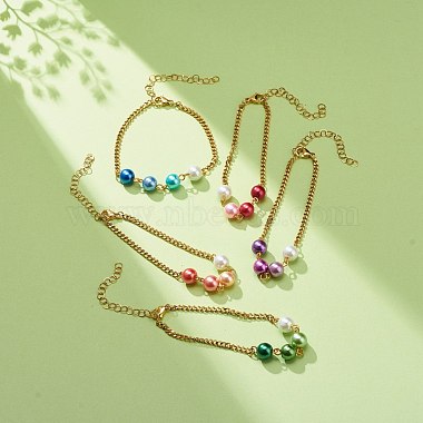 Bracelet à maillons en perles de verre avec 304 gourmette en acier inoxydable pour femme(BJEW-JB08708)-2