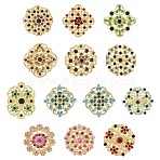 12Pcs Exquistie Rhinestone Brooch, Round & Rhombus & Flower Alloy Rhinestone Lapel Pin for Wedding Party, Golden, Mixed Color, 29~37x30~35.5x12mm(JEWB-YW0001-03)
