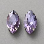 Sew on Rhinestone, Faceted Glass Rhinestone, Multi-Strand Links, with Platinum Tone Alloy Settings, Horse Eye, Amethyst, 18x9x6mm, Hole: 1mm(DIY-WH20010-41B-01)