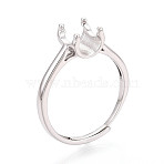 Rhodium Plated 925 Sterling Silver Engagement Solitaire Ring Settings, Adjustable Prong Ring Settings, Platinum, Tray: 4x4mm, 6.5mm, US Size 7 1/4(17.5mm)(STER-N016-70P)