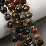 Natural Ocean Jasper Beads Strands, Faceted Rondelle Beads, with Seed Beads, 8x6~6.5mm, Hole: 1mm, about 23~24pcs/strand, 7.68''(19.5cm)~8.07''(20.5cm)(G-D105-B05)