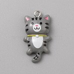 Opaque Resin Cat Pendants, Cute Kitten Charms with Platinum Plated Iron Loops, Gray, 29x15.5x7mm, Hole: 2mm(X1-CRES-TAC0010-07B)
