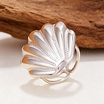 304 Stainless Steel Cuff Open Rings for Women, Shell Shape, Stainless Steel Color, 17mm(SA-CBAF040-09P)