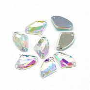 Sew on Rhinestone, Transparent Acrylic Rhinestone, Two Holes, Garment Accessories, AB Color Plated, Faceted, Clear AB, 12x18.5x4mm, Hole: 0.8~1mm(GACR-Q040-01)