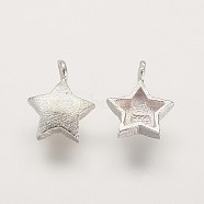 925 Sterling Silver Charms, Star, Matte Silver, 10x7x2mm, Hole: 1mm(STER-K029-12MS)