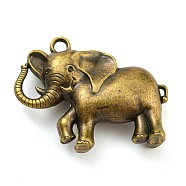 Tibetan Style Alloy Pendants, Elephants, Cadmium Free & Lead Free, Antique Bronze, 32x41x10.5mm, Hole: 3.5mm(FIND-C052-11AB)