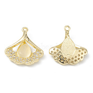 Rack Plating Brass Pave Cubic Zirconia with Cat Eye Pendants, Cadmium Free & Lead Free, Long-Lasting Plated, Ginkgo Leaf with Teardrop Pattern Charm, Real 14K Gold Plated, 19.5x18x5.5mm, Hole: 1.4mm(KK-G464-13LG)