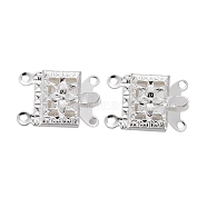 304 Stainless Steel Box Clasps, Multi-Strand Clasps, 2-Strands, 4-Holes, Rectangle with Flower, Silver Color Plated, 15x10x3mm, Hole: 1mm(STAS-P249-05S)